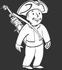 A Fallout Buy dressed as Minuteman, marching and saluting.